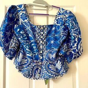 FARM Rio Blue Floral Abstract Blouse